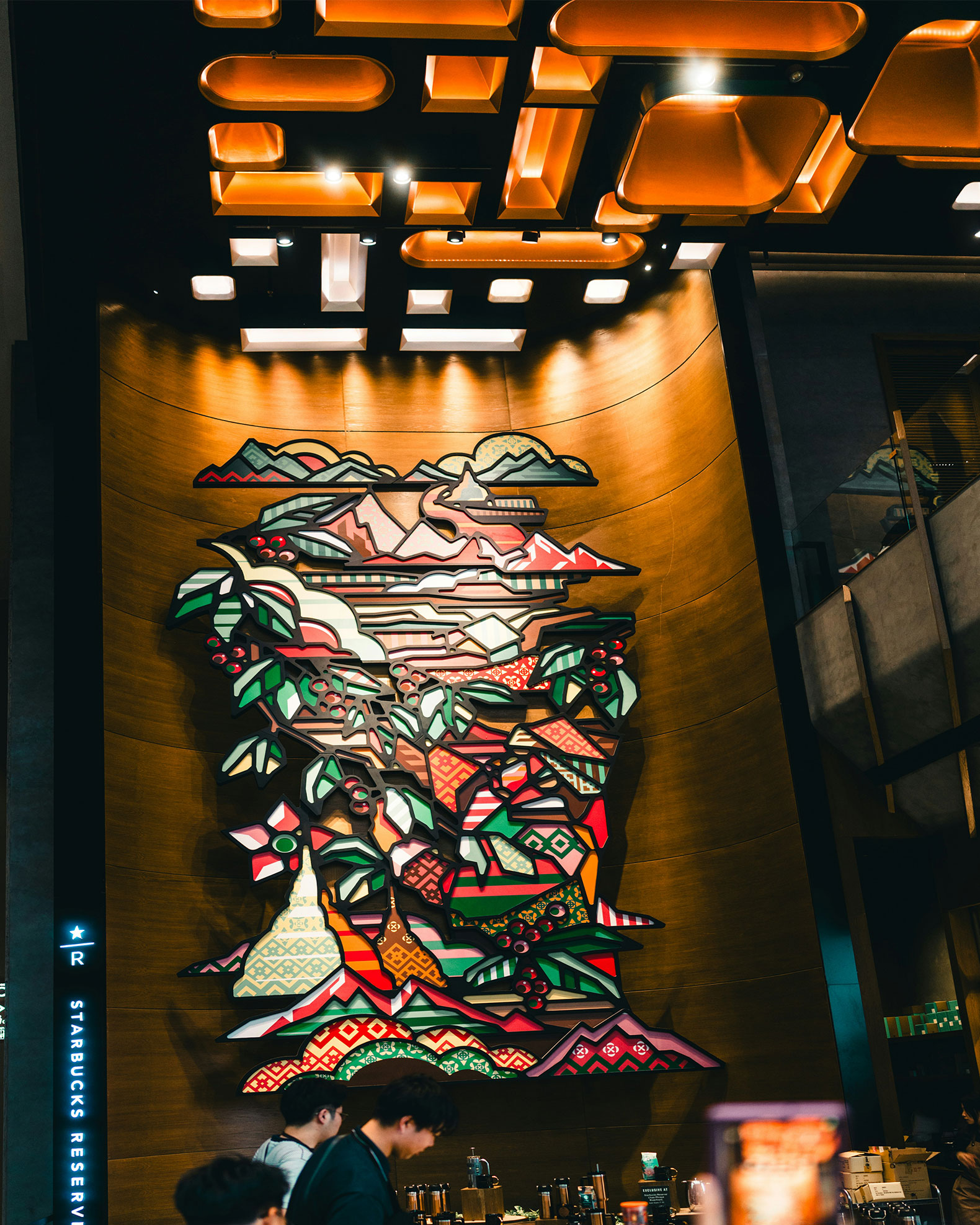Close-up of hand-painted artwork texture for restaurant and bar interior design