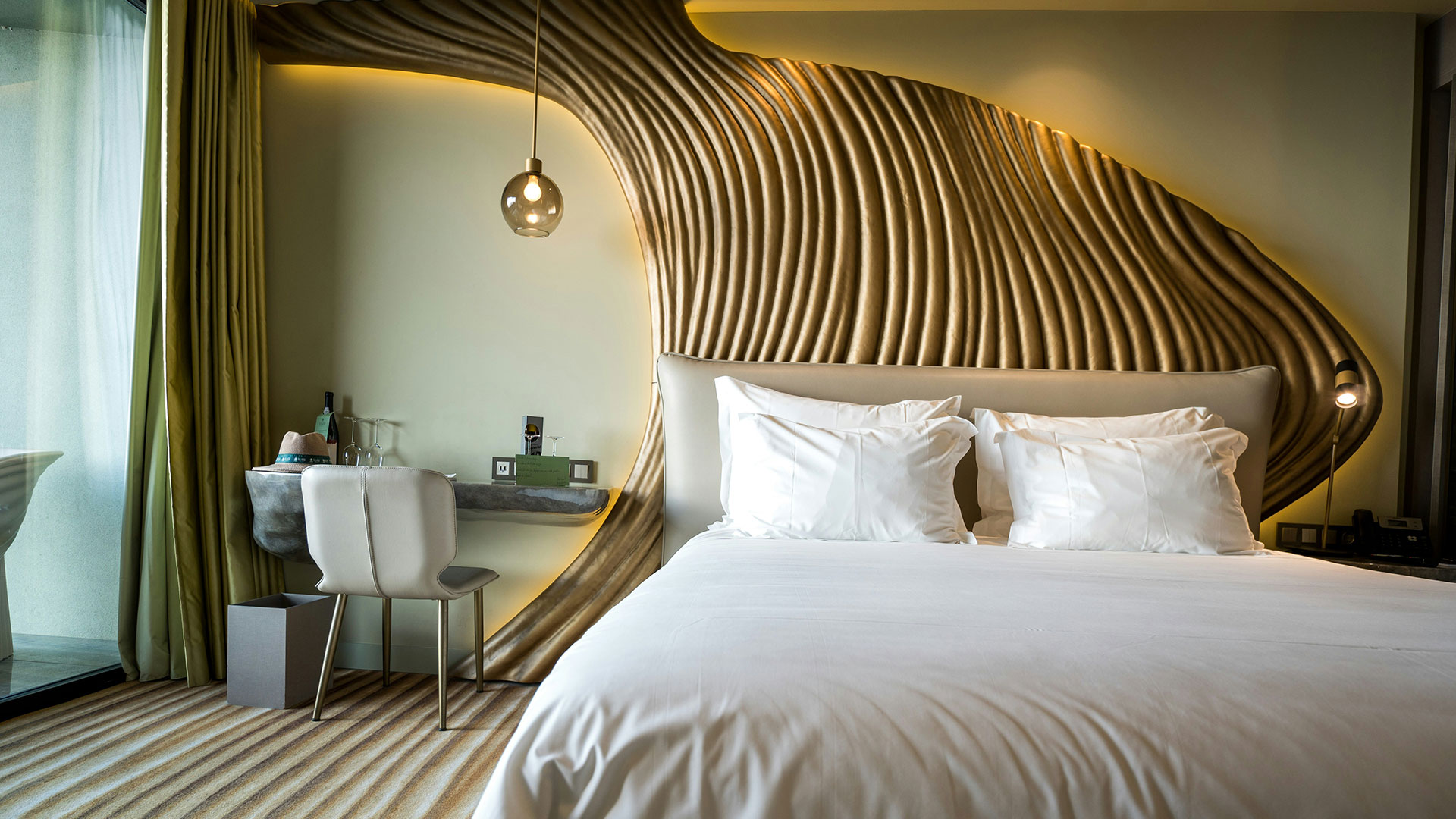 Guestroom Decor 1 Hand-painted artwork installed in luxury hotel guestroom bedroom interior
