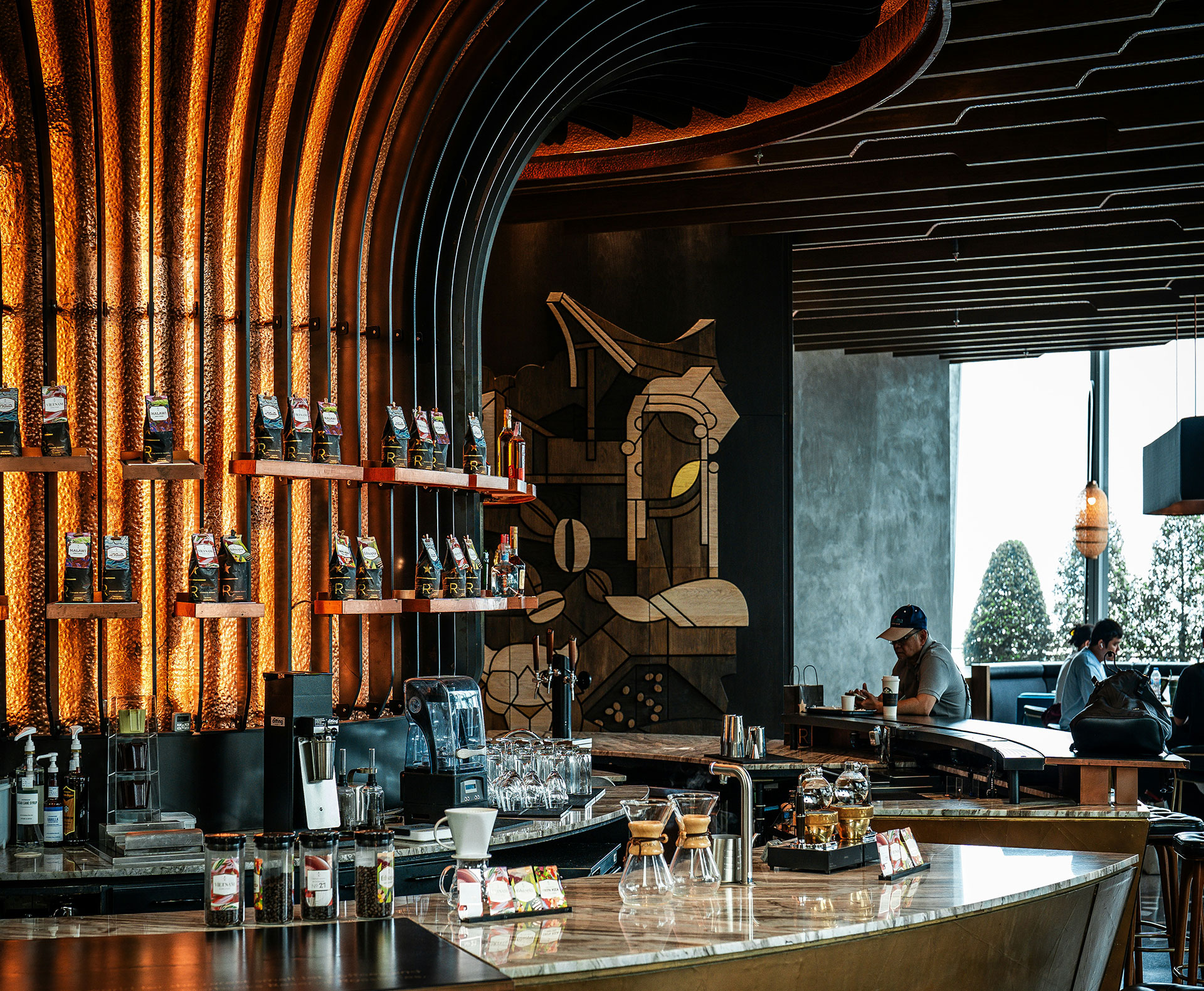 Hand-painted mural installed in restaurant dining space