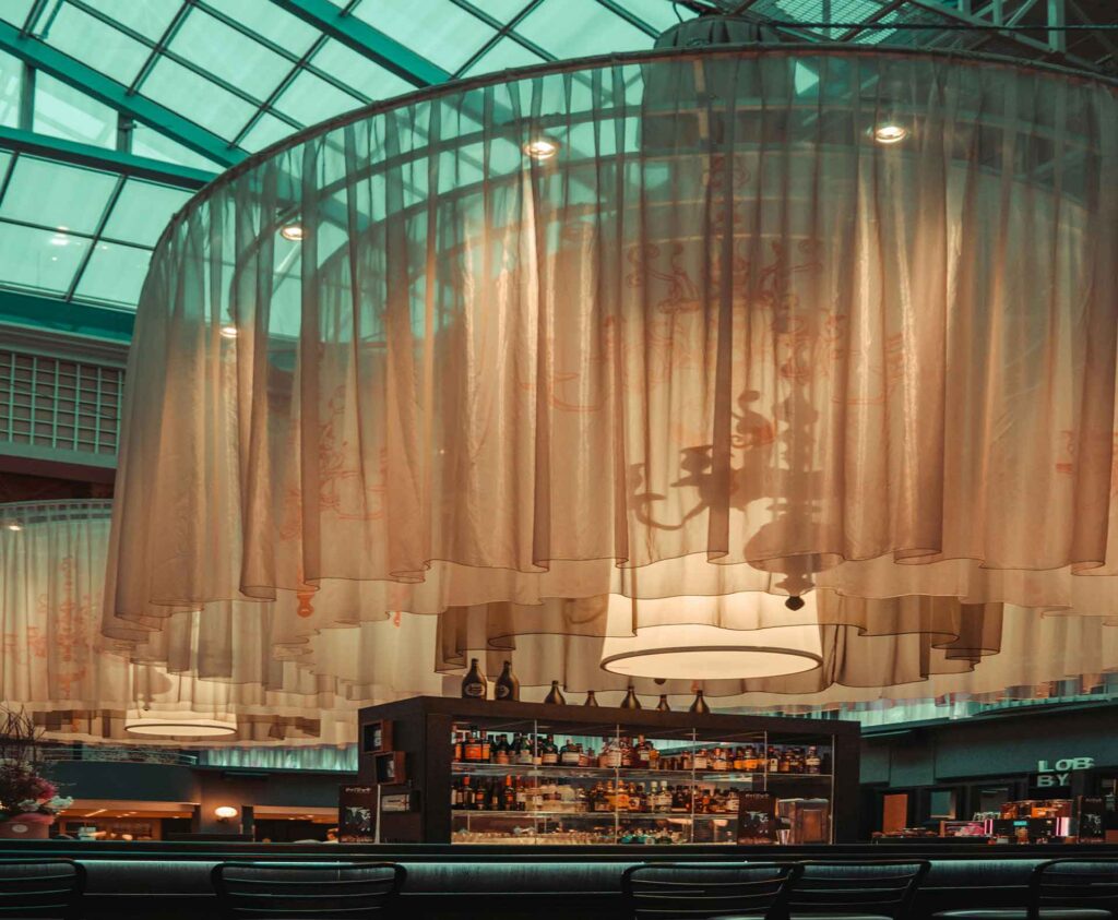 luxury hotel interior with large scale artwork feature wall
