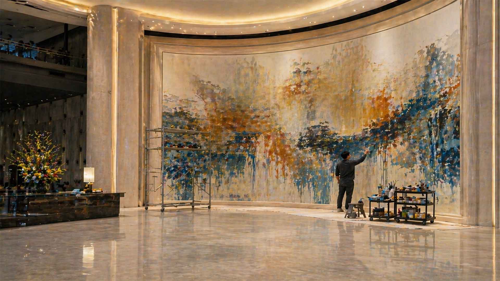 About Us 1 large scale hospitality art installation custom oil paintings hotel lobby