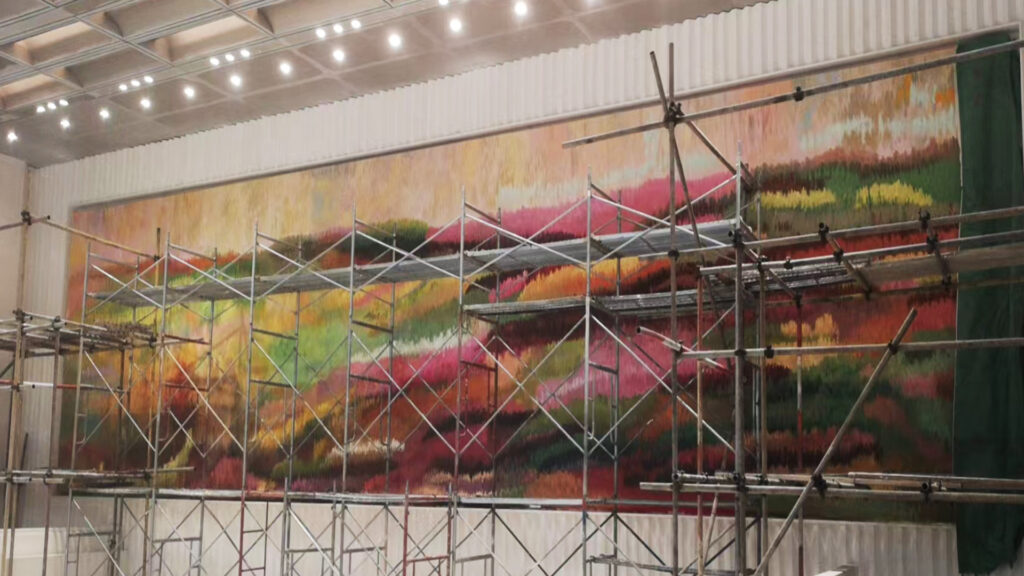 Wall Murals 1 hand painted wall mural installation in hotel lobby large scale artwork