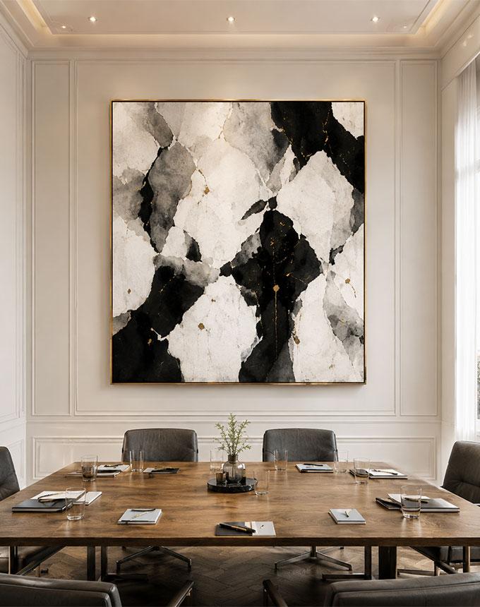 Original Oil Painting Commissions 10 modern office abstract black white artwork conference interior