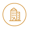 Solutions 3 Line icon of a luxury hospitality building and hotel property for art solutions.