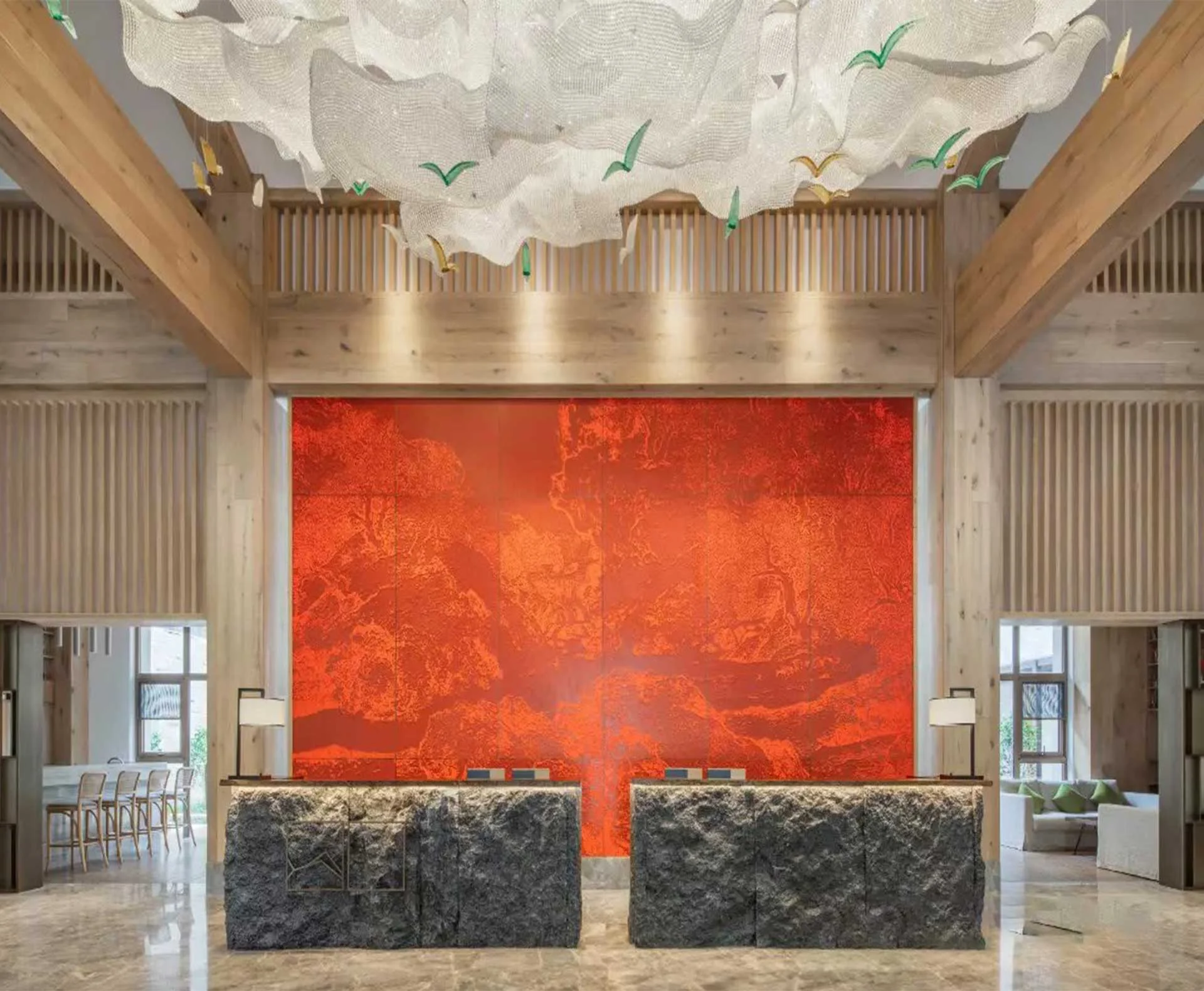 Mainpage 6 Luxury hotel lobby featuring large-scale custom artwork and hospitality art installation