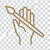 Transparent gold line icon of a hand holding an artist paintbrush, representing elite craftsmanship and gold leaf application.
