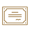 Line art icon of an official quality certificate, indicating commercial-grade materials and art production standards for public spaces.
