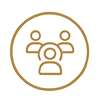 Minimalist bronze gold line icon representing the expert B2B art consulting and design team at Rankin Craft.