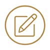 Transparent bronze gold line icon showing a pencil editing a project outline for custom restaurant art solutions.