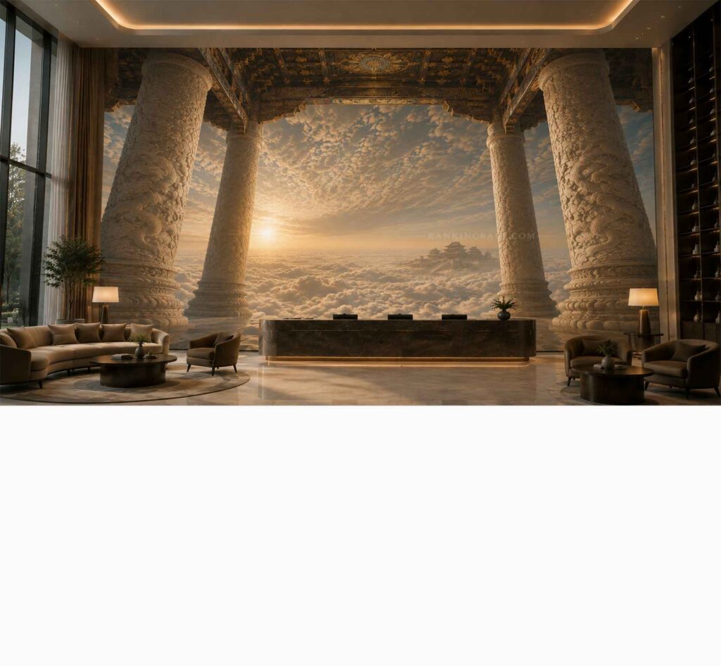Grand-Scale Art & Wall Murals 4 Modular architectural panel wall mural system with grand classical interior artwork for high-ceiling lobbies