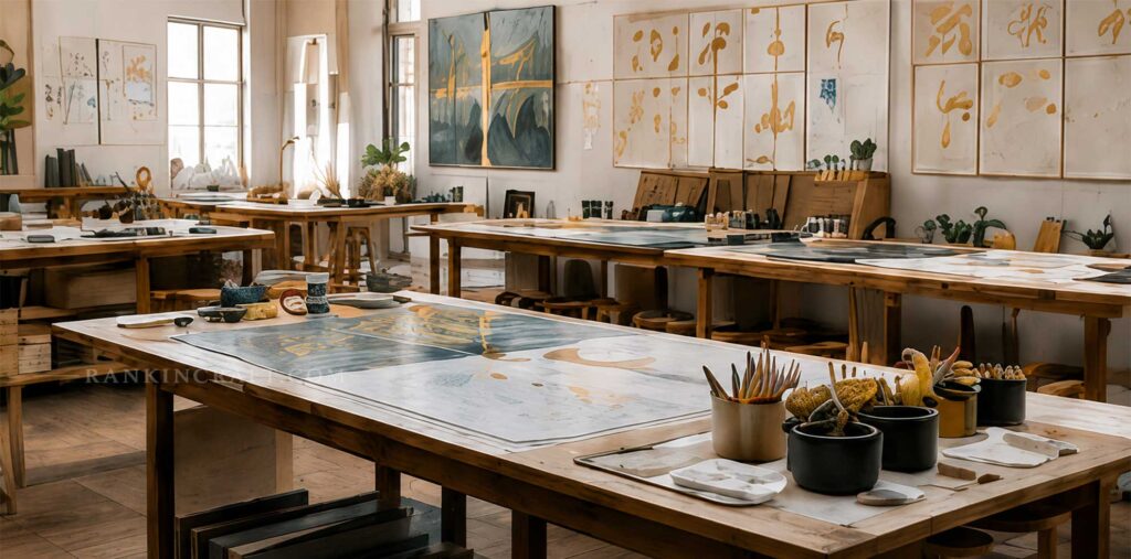 Restaurant & Commercial Projects 19 Professional art studio space equipped with large flat tables for custom mural and canvas preparation
