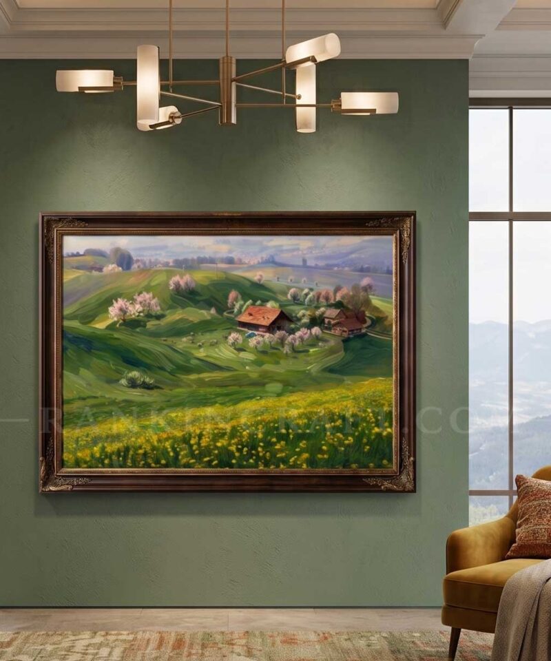 Hand-painted European pastoral landscape painting framed artwork