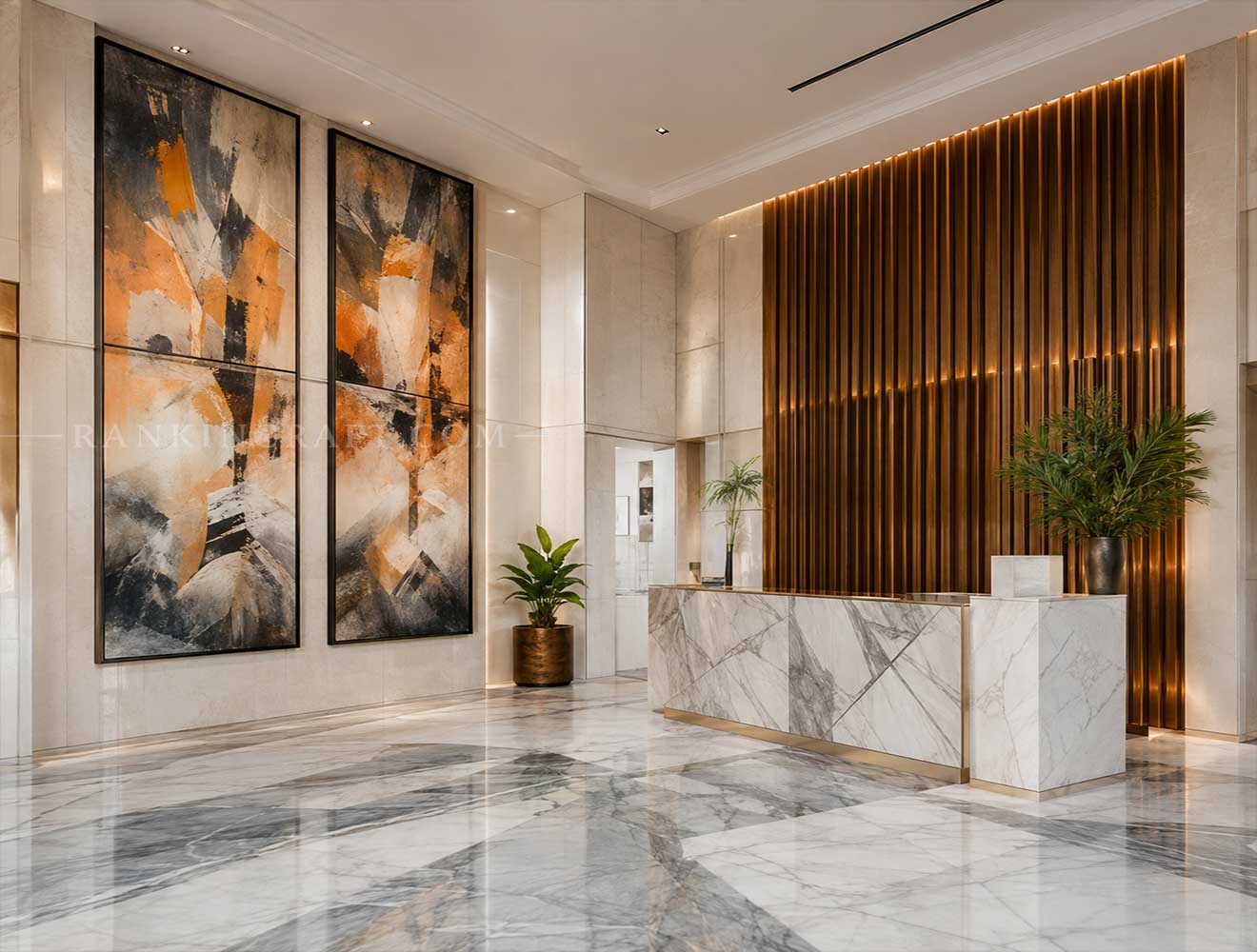 Restaurant & Commercial Projects 14 Large format canvas wall paintings installed in commercial headquarters lobby and reception area