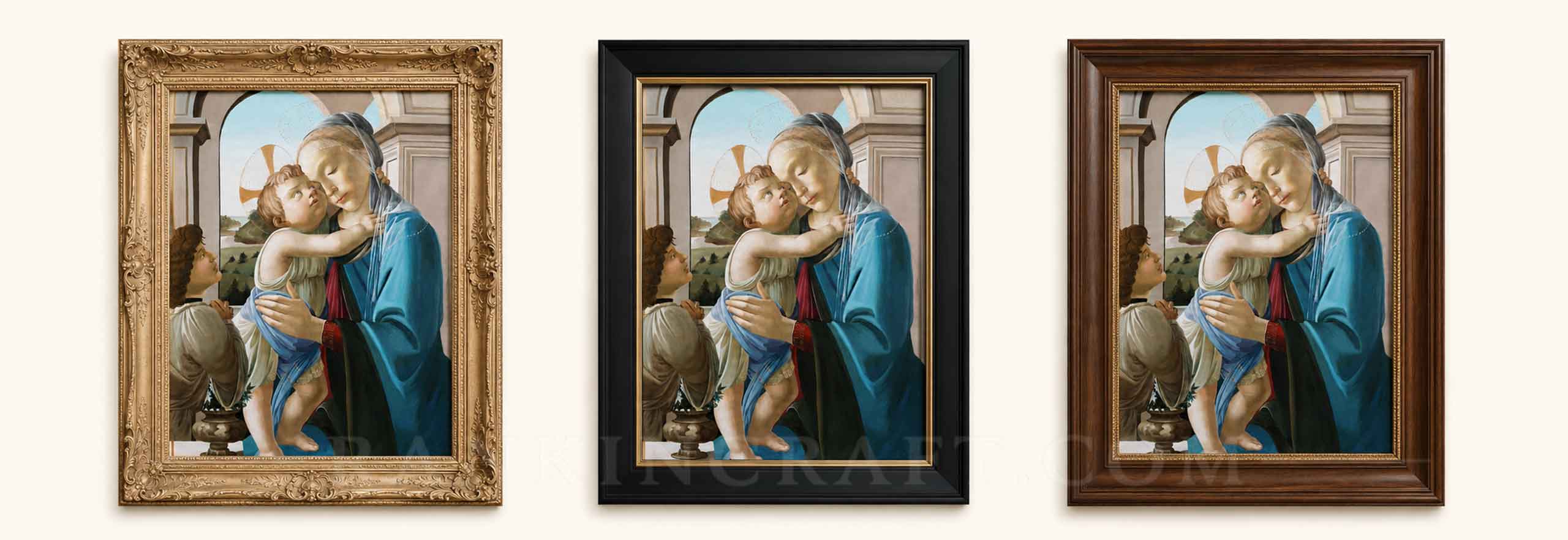 The Madonna and Child: Renaissance Style Artwork 10 options-classical-art-reproductionThree custom frame options for a classical hand-painted museum reproduction
