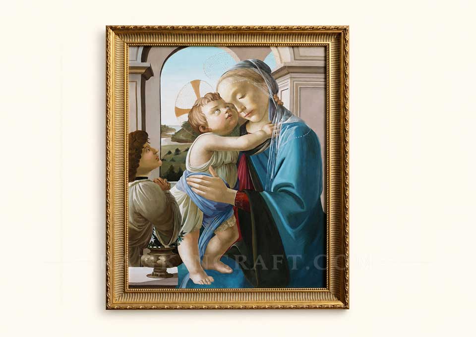 The Madonna and Child: Renaissance Style Artwork 6 Hand-painted Madonna and Child museum reproduction with decorative gold frame