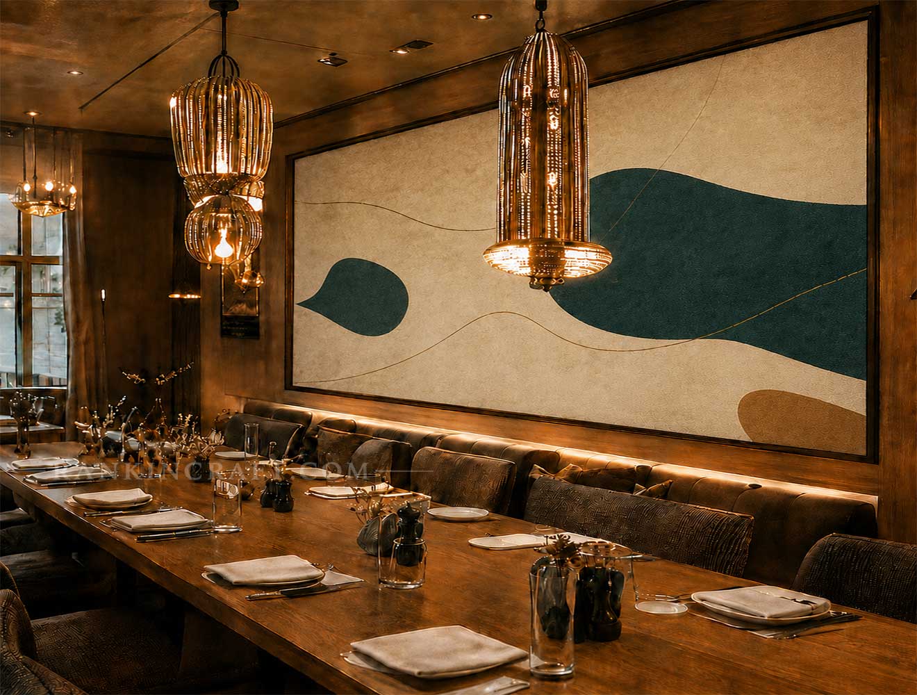 Restaurant & Commercial Projects 13 Custom framed wall artwork and panel installation in upscale restaurant private dining room