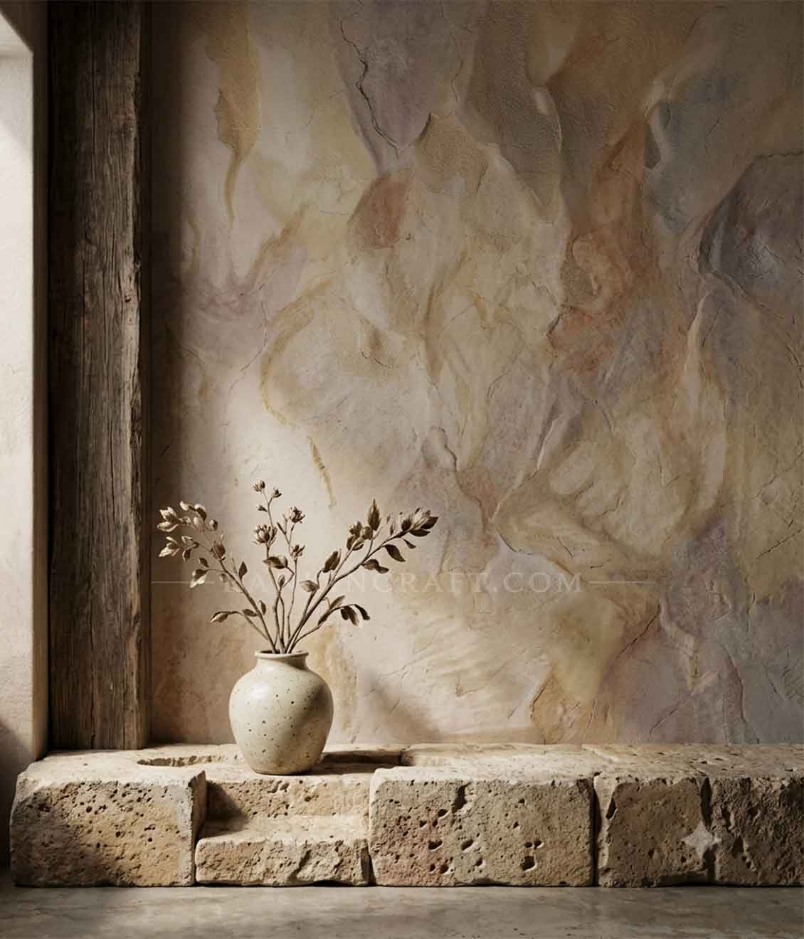 Grand-Scale Art & Wall Murals 12 Wabi-Sabi textured wall feature with warm organic plaster finish