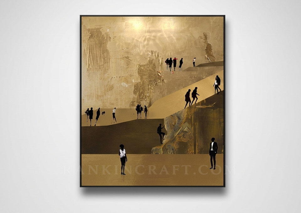 Gold Leaf Abstract Painting: Large Wall Art for Modern Interior Design 6 minimalist-framed-artwork-white-wall-display
