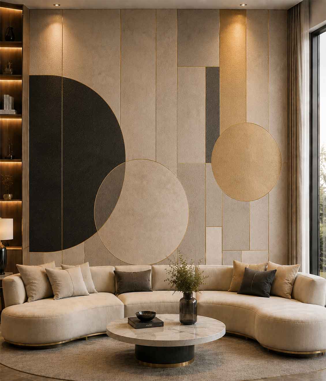 Grand-Scale Art & Wall Murals 10 Large modern abstract and geometric mural in a luxury living room