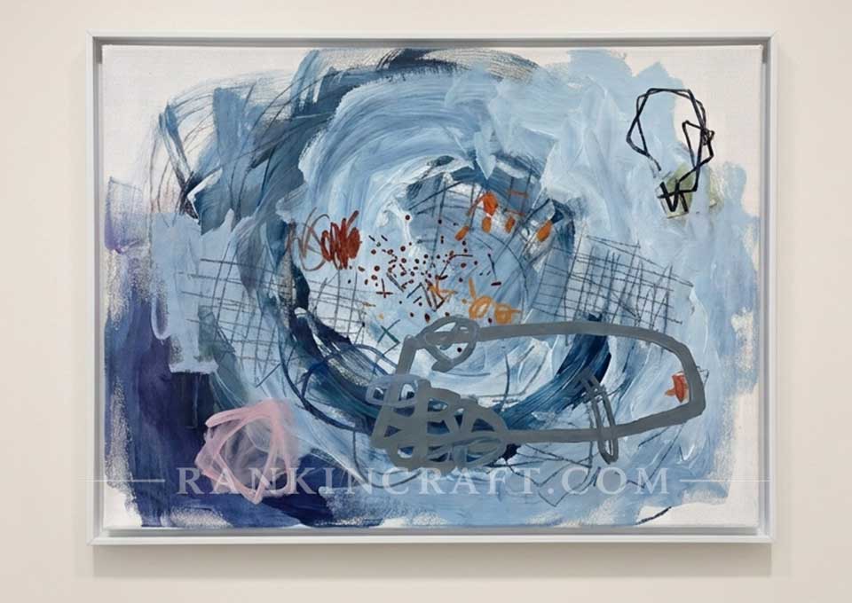 contemporary abstract expressionist oil painting in vivid blue tones with gestural brushstrokes